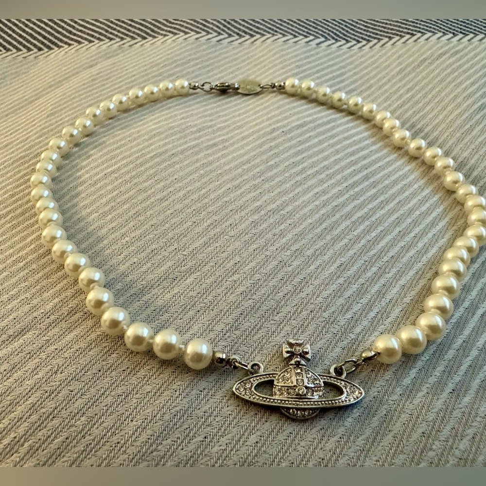 Vivienne Westwood Pearl Necklace with Silver Orb Pendant